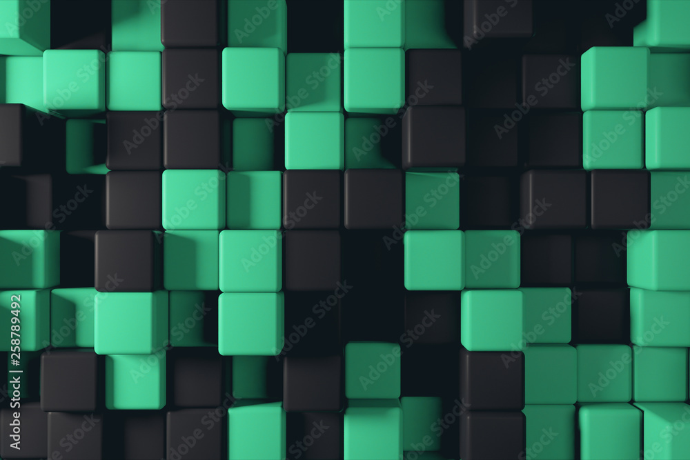 Poster abstract 3d illustration background of the movement of two-color cubes