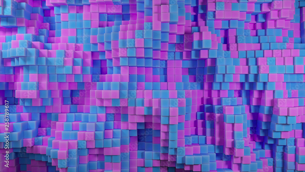 Poster abstract background of the movement of two-color cubes