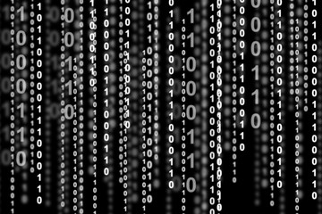 Binary code. Black and white background. Alpha channel for creative