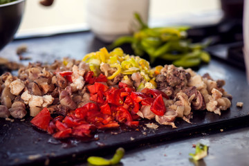 Cutted meat and vegetables are ready for cooking arabian dish