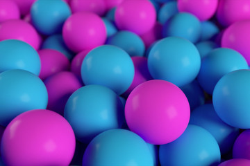 Colorful 3d illustration background from a pile of abstract blue and purple spheres