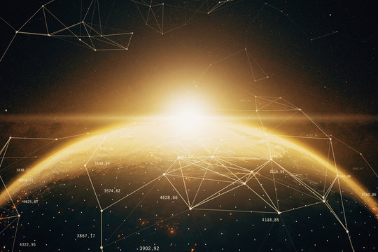 Global network connections in the world around the planet 3d illustration