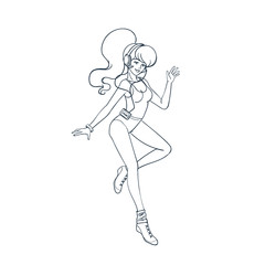 Disco girl. Coloring page.