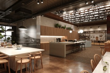 restaurant, interior visualization, 3D illustration