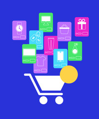 White Shopping Cart and Mobile Application Icons