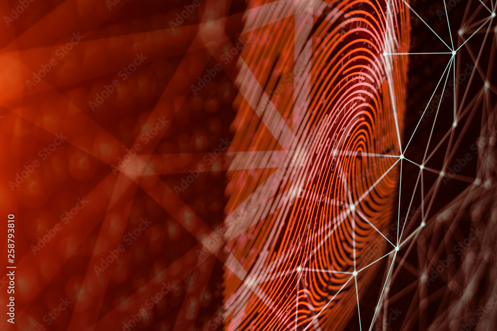 Poster 3d illustration fingerprint scan provides security access with biometrics identification. concept fi