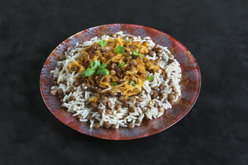 Mujadarra - arabian dish with rice. Ramadan food.