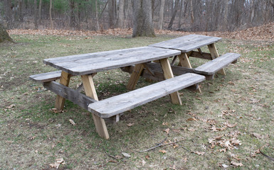Empty picnic benches