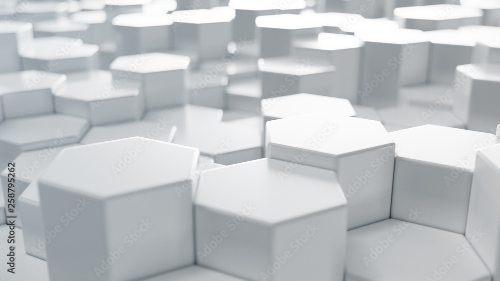 Poster 3d illustration white geometric hexagon abstract background. surface hexagon pattern, hexagonal hone