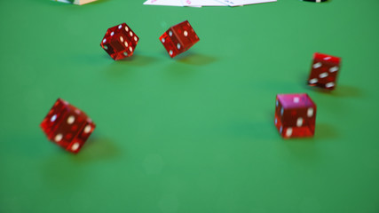 Concept Gambling template with flying dice. Red dice. 3D illustration