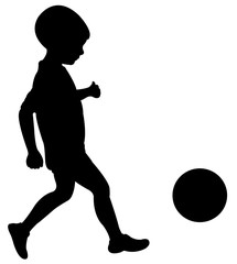 boy playing with ball, silhouette vector