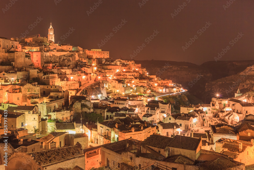 Wall mural sassi di matera at night. italy