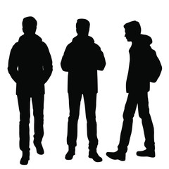 Vector silhouettes of men standing, different poses,  black color, isolated on white background