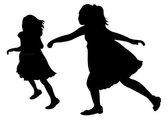 children playing together, silhouette vector