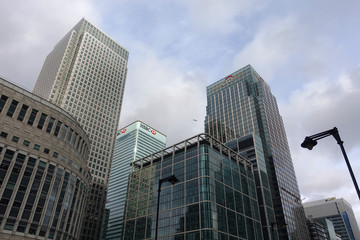 Obraz premium Photo of skyscraper complex in iconic Canary Wharf business district area, London, United Kingdom