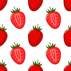 Strawberry fruit seamless pattern. Isolated on white background. Vector illustration.