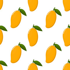 Yellow mango Seamless pattern. fruit collection for juice packaging. textile, wrapping, wallpapers. isolated on white background.