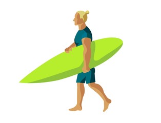 a young man goes and carries a surfboard
