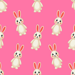 cute lovely rabbits seamless pattern. bunny Happy Easter. textile, wrapping, wallpapers. isolated on pink background.