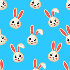 cute lovely rabbits seamless pattern. bunny Happy Easter. textile, wrapping, wallpapers. isolated on blue background.