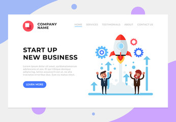 Happy business people office workers making new project. Start up development concept. Vector flat cartoon graphic design web banner poster page concept