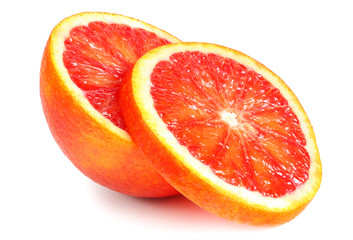 Slice of red blood orange isolated on white background