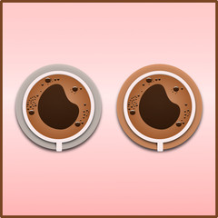 Two Coffee cup Placed on the plate with froth top view for design poster on pink background. vector illustration.