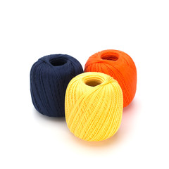 Knitting threads on a white background