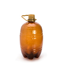 Plastic packaging for liquids, a bottle for beer on a white background