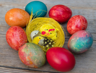 Easter eggs on wooden background