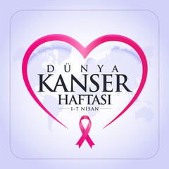 1-7 nisan kanserle savaş haftası, kanser günü Translation: February 4, World Cancer Day. Creative greeting card design, world healthy concept, illustration ribbon banner. Template for graphics vector.