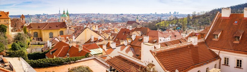 Panoramic view of Prague in sunny spring time