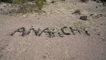 Anarchy written in stone on the desert floor