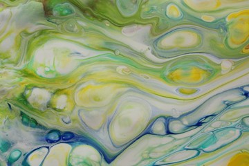 Abstract Acrylic Pour Painting in Bright Spring Colors for Backgrounds.