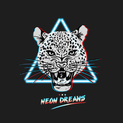 Neon dreams slogan with neon leopard
