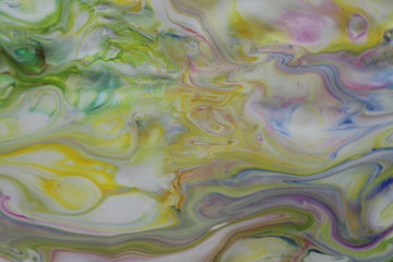 Abstract Acrylic Pour Painting in Bright Spring Colors for Backgrounds.