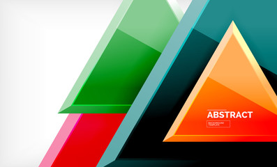 Triangles repetiton geometric abstract background, multicolored glossy triangular shapes, hi-tech poster cover design or web presentation template with copy space