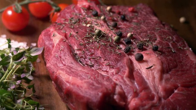 Steak raw. Barbecue Rib Eye Steak, Entrecote, close up