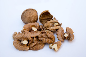 Isolated nuts pattern backdrop. Close-up of walnut kernels.