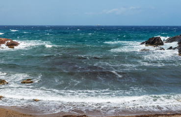 Fototapeta na wymiar Storm on the Mediterranean Sea near La Manga and Cabo de Palos, Murcia, Spain.