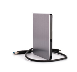 External Hdd drives 2.5 and 3.5 inch and flash drives on white isolated background