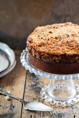 Danish dream cake with coconut topping 