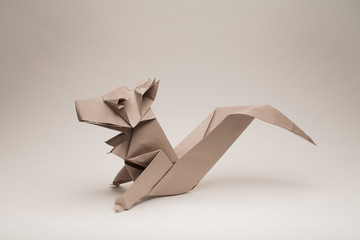Origami squirrel made of wrapping paper.