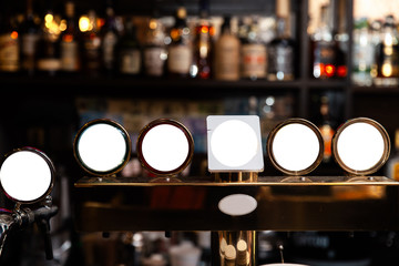 Blank ad Mock up frame on the blurred background of the bar - Empty space for advertisement