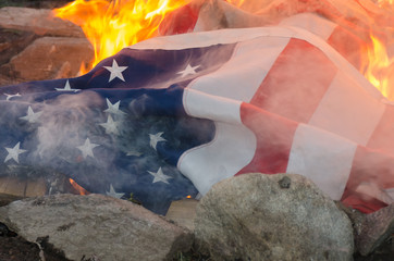 Honorable USA Flag Retirement by Fire Closeup