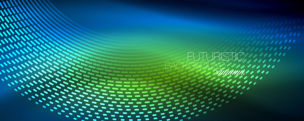 Obraz premium Glowing light particles in dark neon space, magic glow shiny abstract background