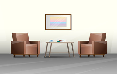 Interior in a flat style. Furniture for living room. Vector
