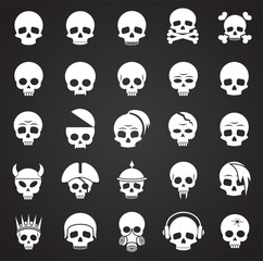 Skull icons set on black background for graphic and web design. Simple vector sign. Internet concept symbol for website button or mobile app.