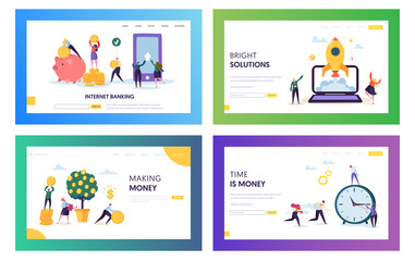 Increase Own Capital Landing Page Set. Bright Solution and Smart Choice Save and Earn Money. Internet Banking Access Account Whole Time Website or Web Page. Flat Cartoon Vector Illustration