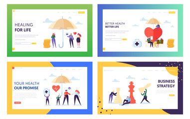 Better Health for Life Landing Page Set. Treatment for Whole Family. Business Strategy Make Strong Company and Increase Capital of Organization Website or Web Page. Flat Cartoon Vector Illustration